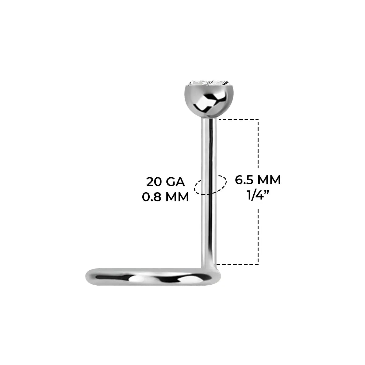 Titanium Corkscrew Nose Ring 18 & 20 Gauge 6mm with CZ - photo 4