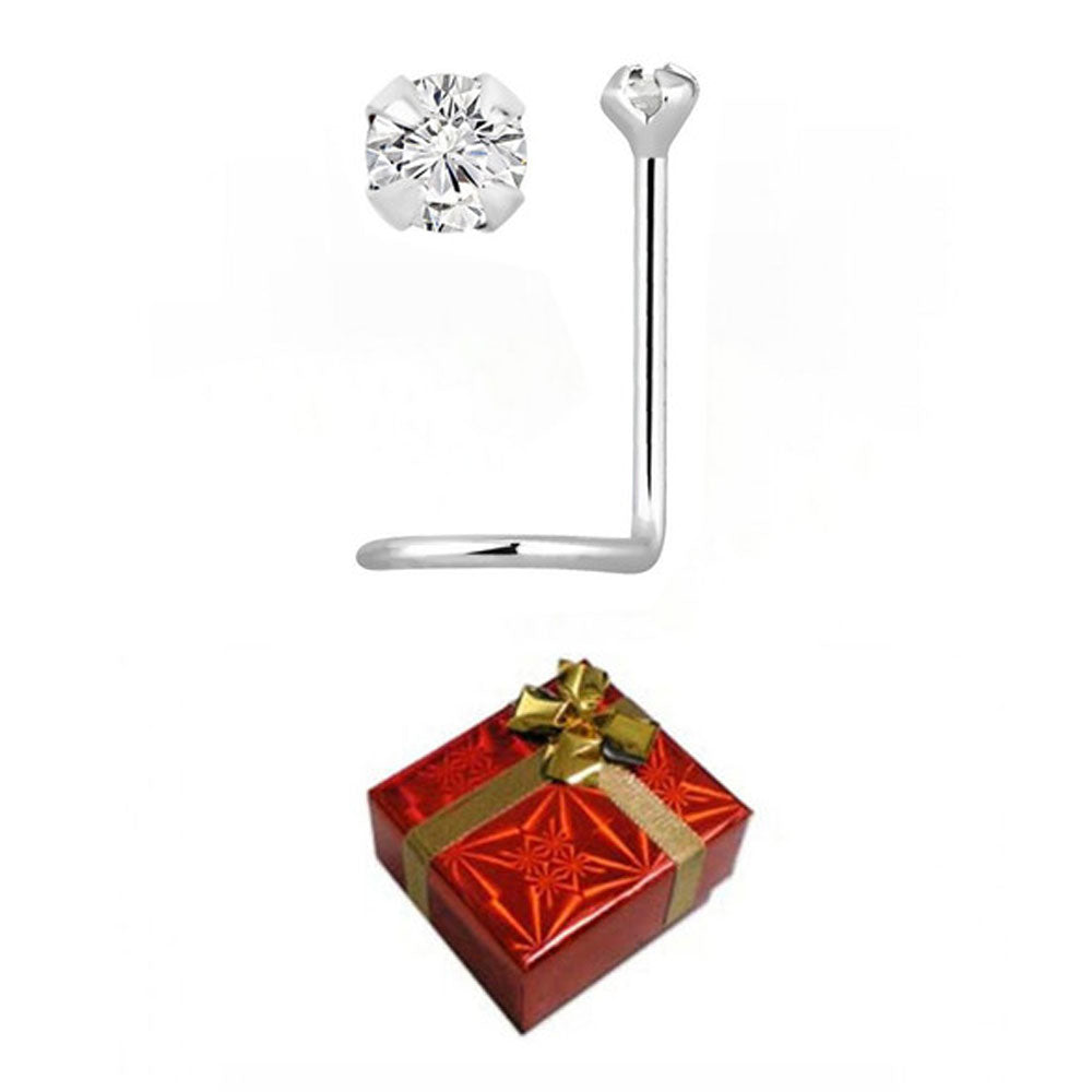 14K Solid White Gold 22 Gauge Nose Screw with 1.5mm Diamond - photo 3