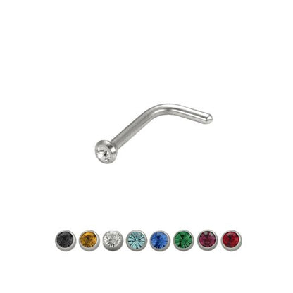 Surgical Steel 18 Gauge L-Bend Nose Stud with Bezel Set Jewel