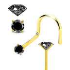 14K Yellow Gold 20 Gauge Nose Screw with Black Gem