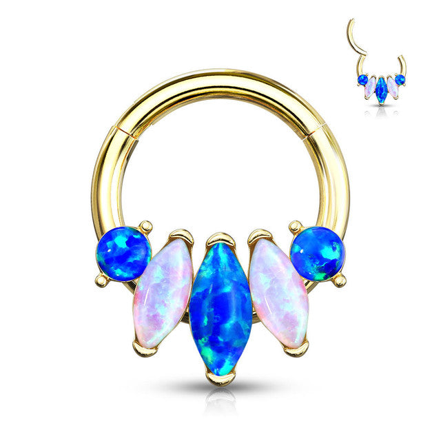 Surgical Steel Septum Clicker Ring 16 Gauge with 5 Marquise Opal