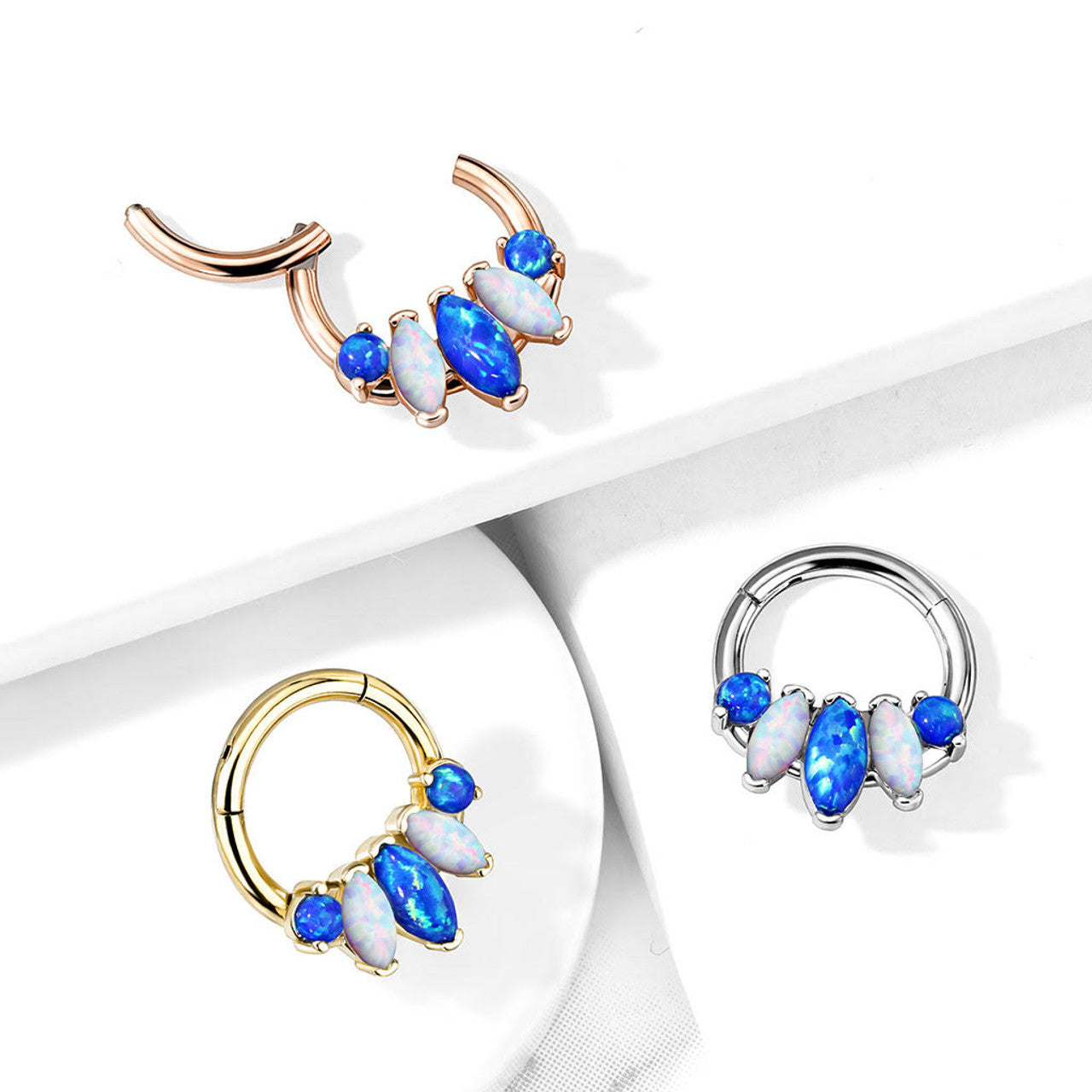 Surgical Steel Septum Clicker Ring 16 Gauge with 5 Marquise Opal