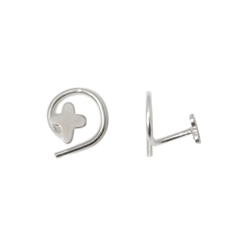 .925 Sterling Silver Nose Screw Stud with Cross - 18 & 20 Gauge