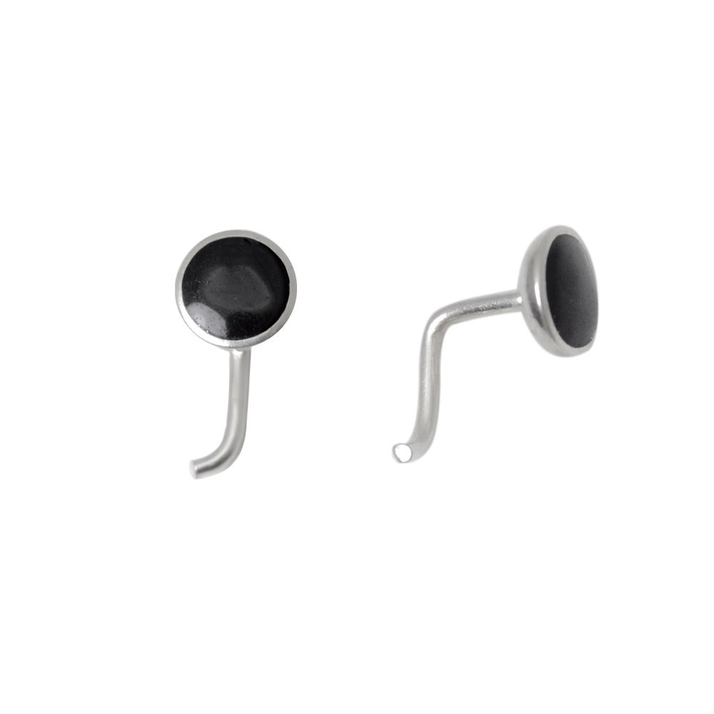 .925 Sterling Silver Nose Screw Stud with Black Jewel