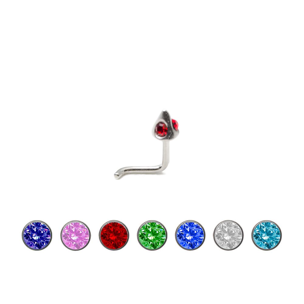 .925 Sterling Silver Nose Stud with Jewel - 7 Colors