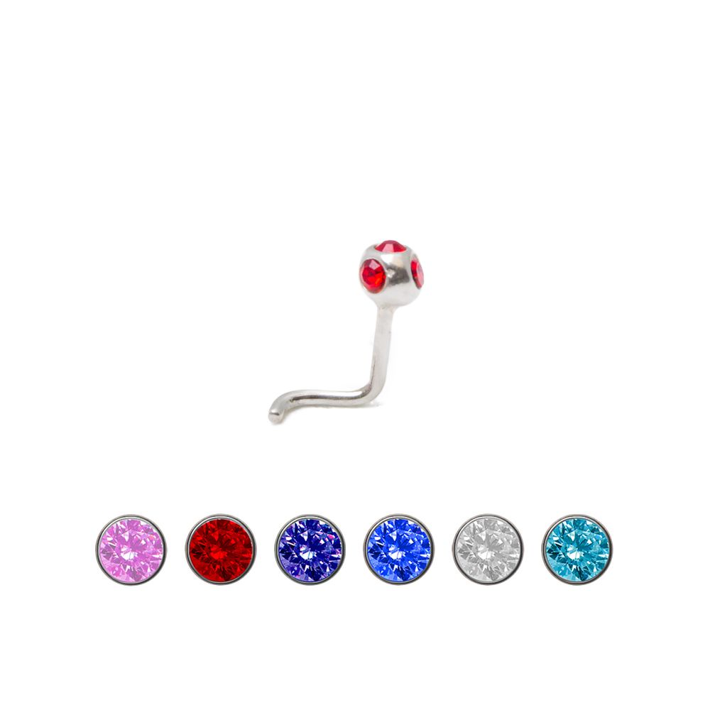.925 Sterling Silver Nose Stud with Jewel - 6 Colors