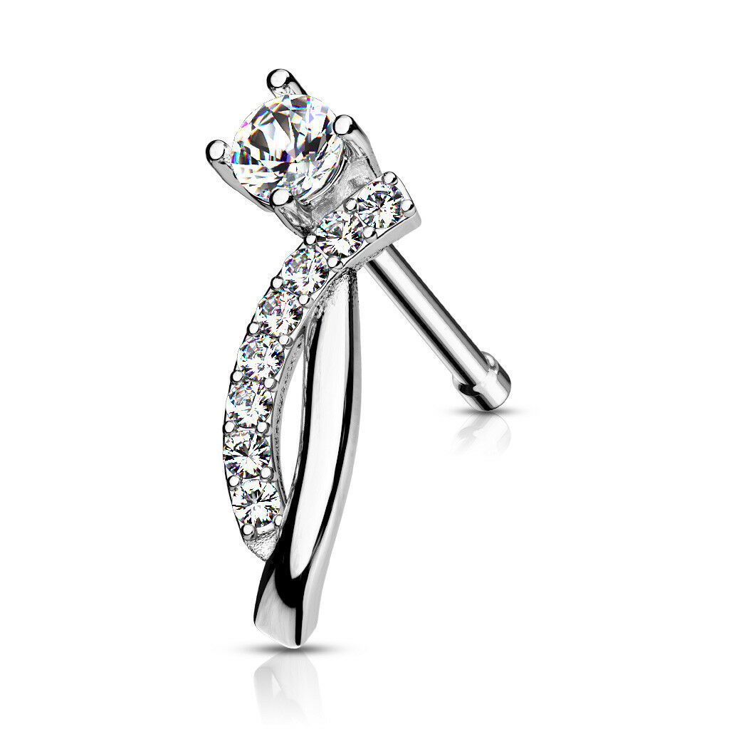 Surgical Steel 20 Gauge Nose Bone Stud with CZ Crawling Curves - photo 2