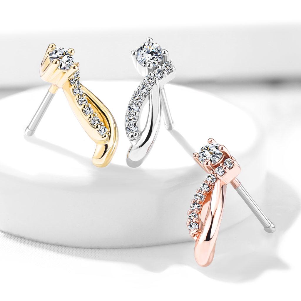 Surgical Steel 20 Gauge Nose Bone Stud with CZ Crawling Curves - photo 3