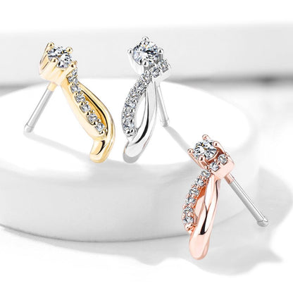 Surgical Steel 20 Gauge Nose Bone Stud with CZ Crawling Curves - photo 3