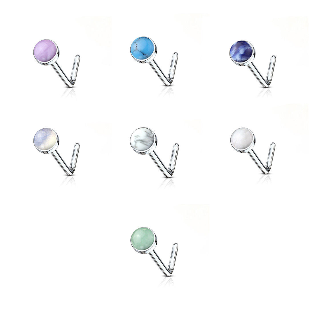Surgical Steel 20 Gauge Nose Screw with Semi Precious Stone
