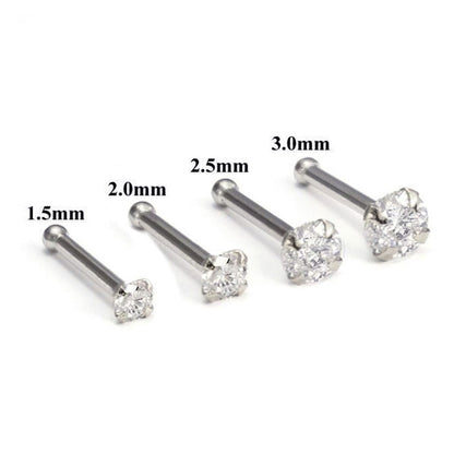 14K White Gold 20 Gauge Nose Bone Stud with 2mm Diamond - photo 4