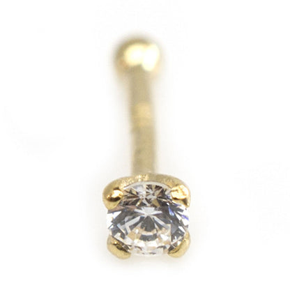 14K Solid Gold 20 Gauge Nose Bone Stud with 2mm SI Diamond - photo 4