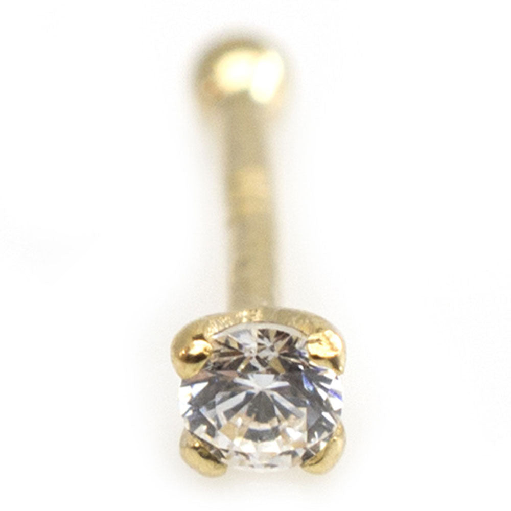 14K Solid Gold 20 Gauge Nose Bone Stud with 3mm Diamond - photo 2