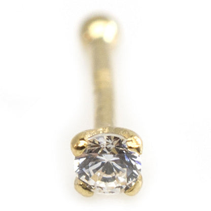14K Solid Gold 20 Gauge Nose Bone Stud with 3mm Diamond - photo 2