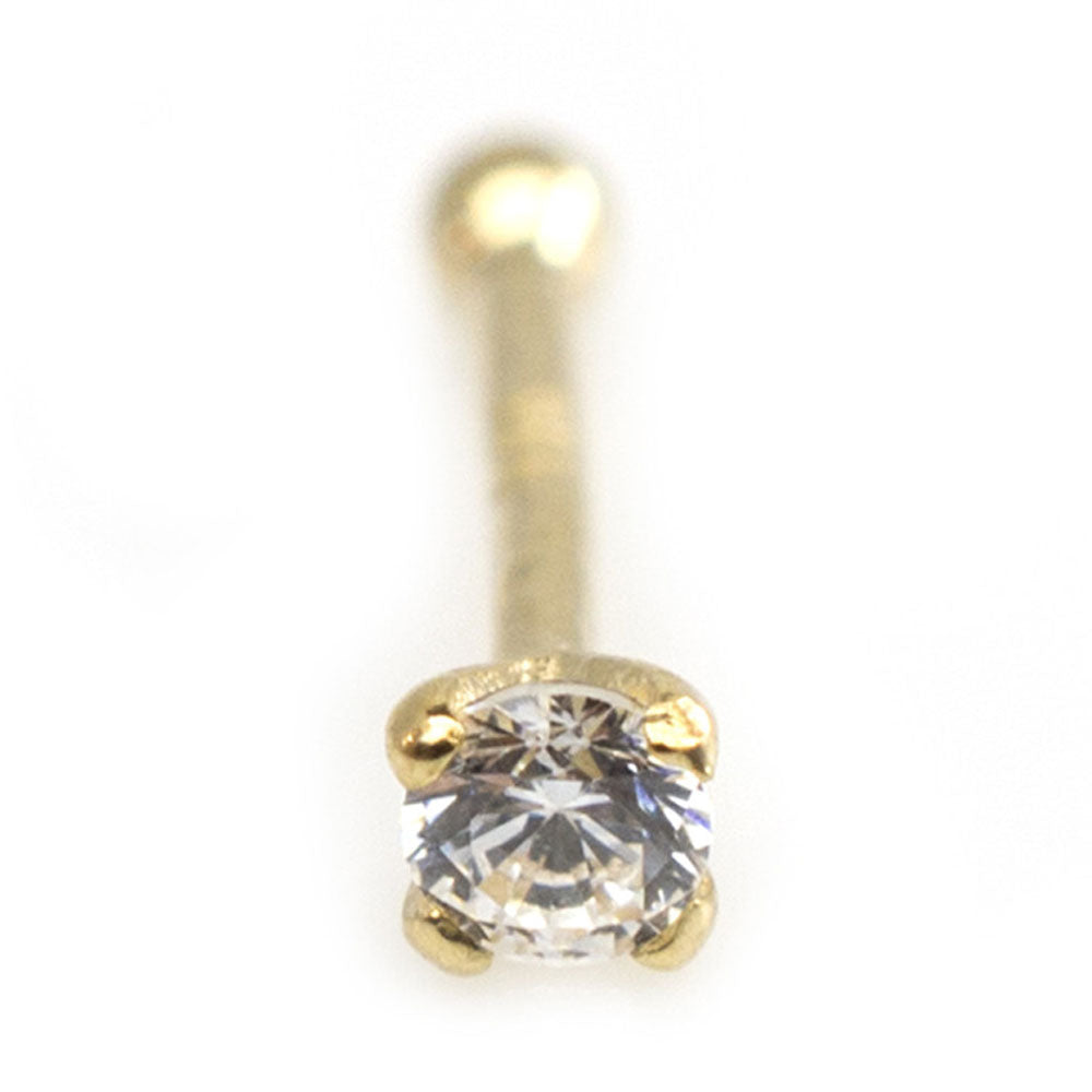 14K Solid Gold 20 Gauge Nose Bone Stud with 1.5mm SI Diamond - photo 5