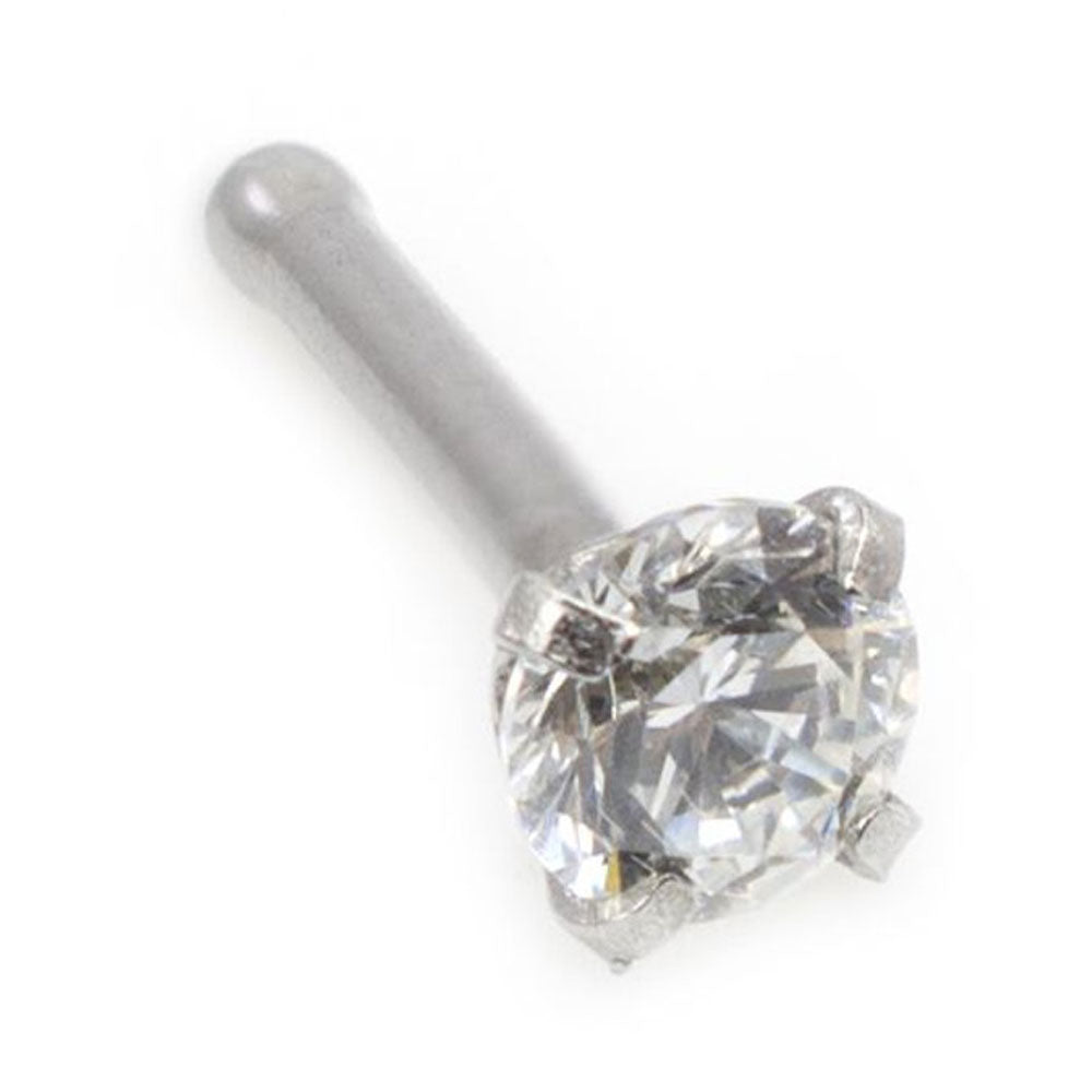 14K White Gold 20 Gauge Nose Bone Stud with 1.5mm SI Diamond - photo 5