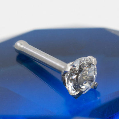 14K White Gold 20 Gauge Nose Bone Stud with 3mm Diamond - photo 2