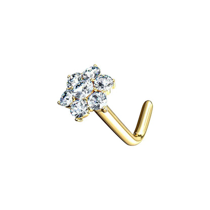 14 Karat Solid Gold Nose Ring Stud 20 18 Gauge 1/4" L Bend & CZ Flower