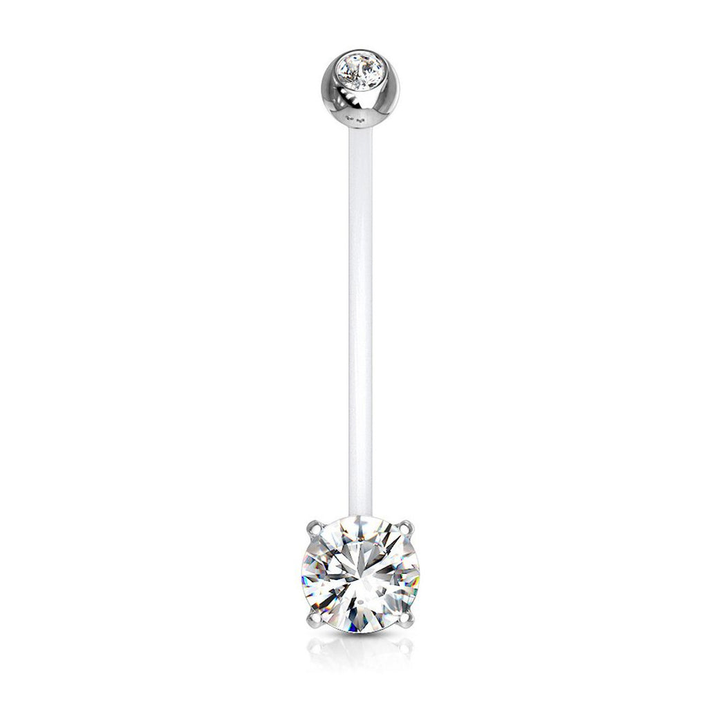 Bio-Flex Long Pregnancy Belly Ring 14 Gauge 1" (25 mm) & CZ Gem - Kruelty