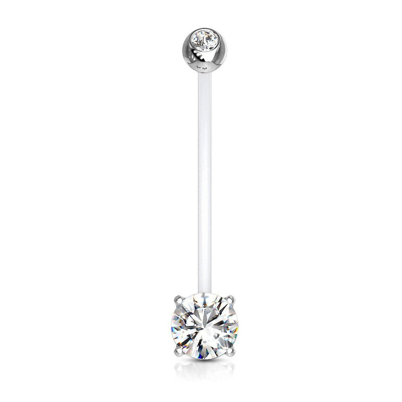 Bio-Flex Long Pregnancy Belly Ring 14 Gauge 1" (25 MM) & CZ Gem