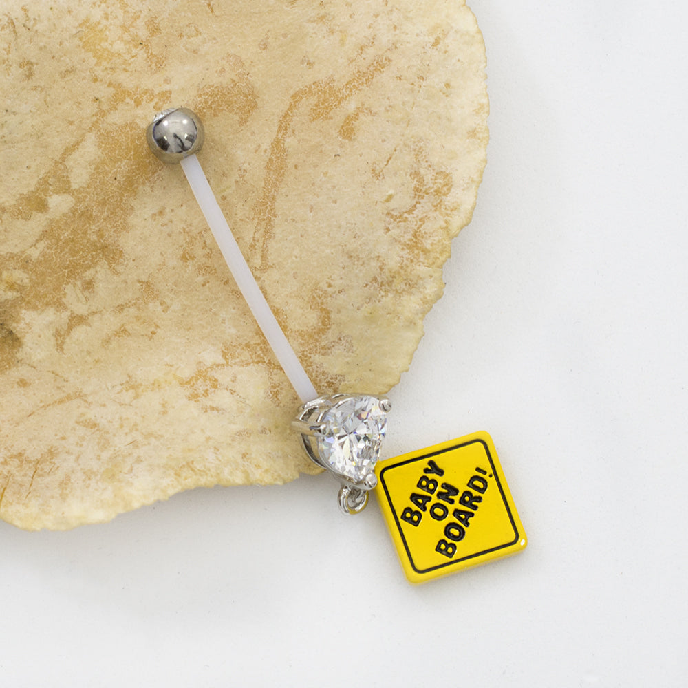 Bio-Flex 14 Gauge Baby On Board Maternity Belly Ring with Heart CZ - photo 4