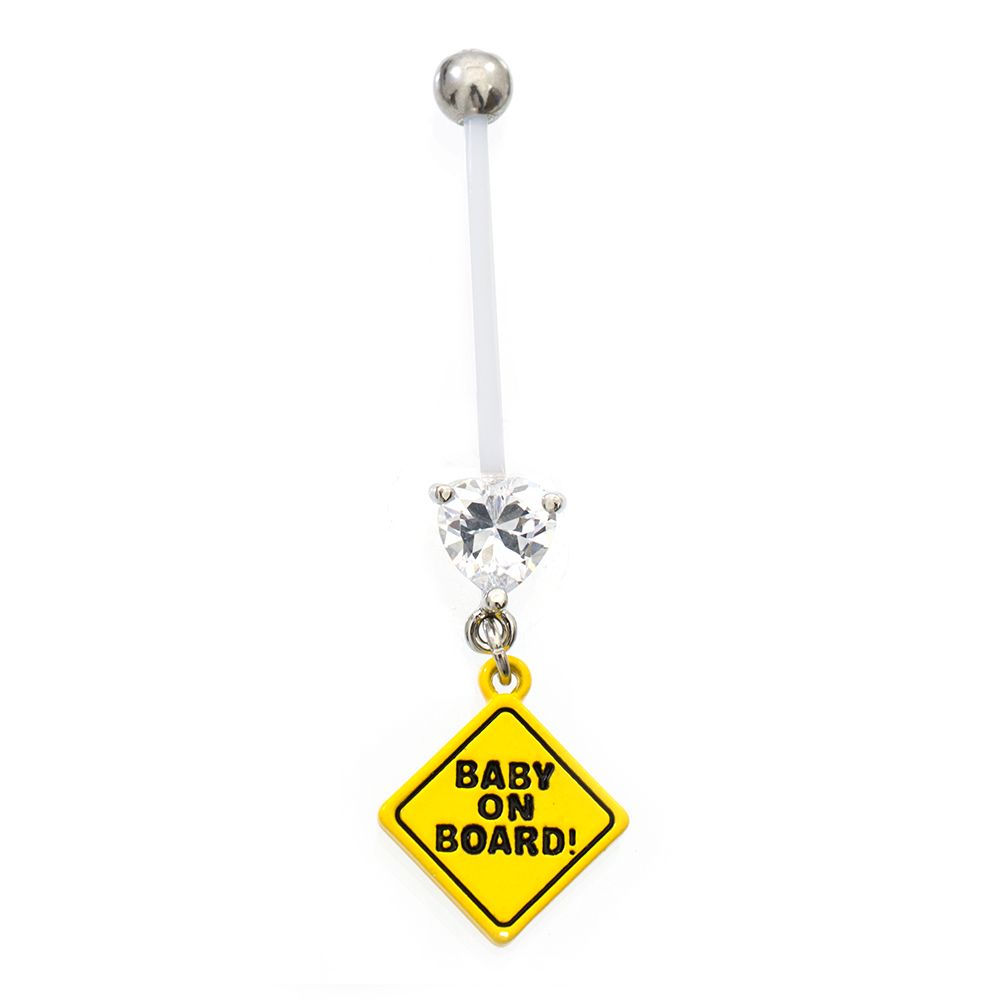 Bio-Flex 14 Gauge Baby On Board Maternity Belly Ring with Heart CZ