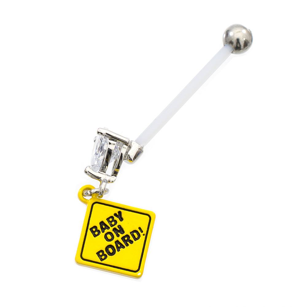 Bio-Flex 14 Gauge Baby On Board Maternity Belly Ring with Heart CZ - photo 2