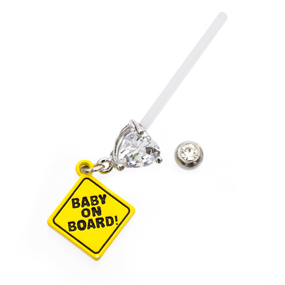 Bio-Flex 14 Gauge Baby On Board Maternity Belly Ring with Heart CZ - photo 3