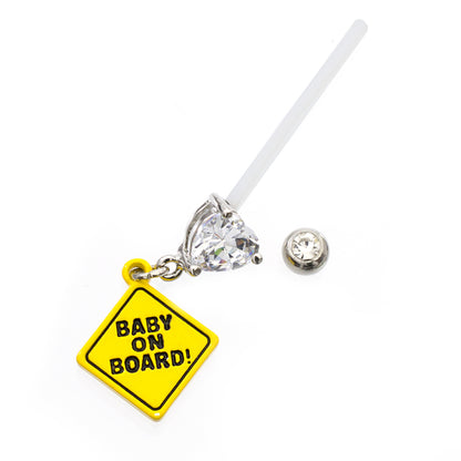 Bio-Flex 14 Gauge Baby On Board Maternity Belly Ring with Heart CZ - photo 3