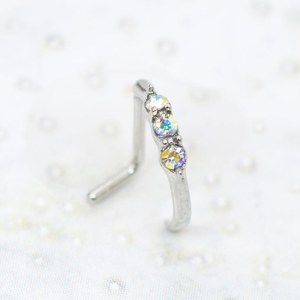 Surgical Steel 20 Gauge L-Shaped Nose Stud with Threeline CZ - photo 4