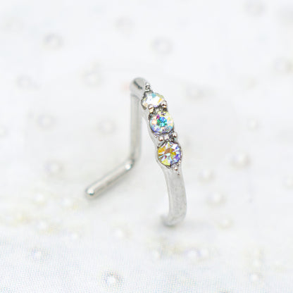 Surgical Steel 20 Gauge L-Shaped Nose Stud with Threeline CZ - photo 4