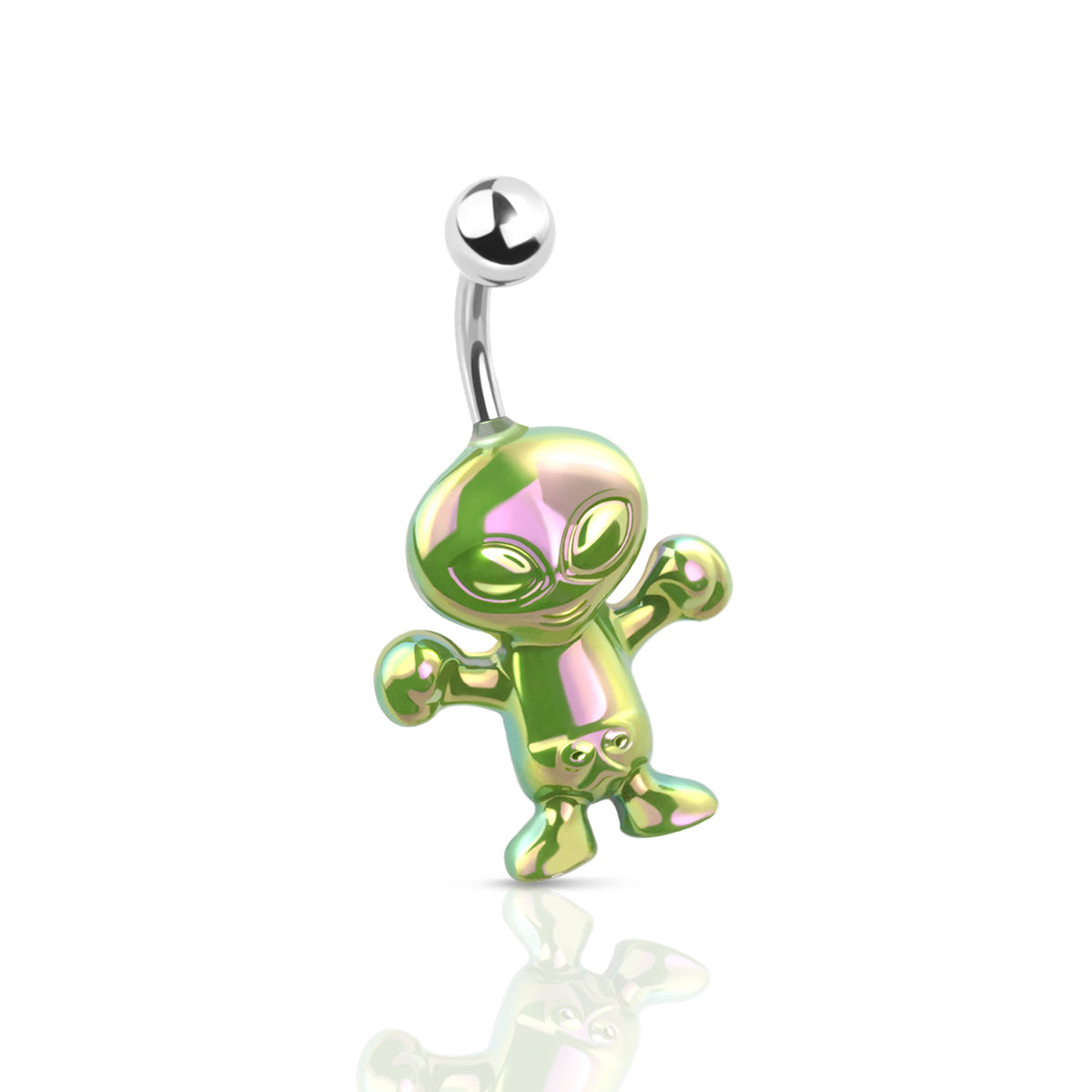 Surgical Steel 14 Gauge Curved Belly Ring with Iridescent Alien