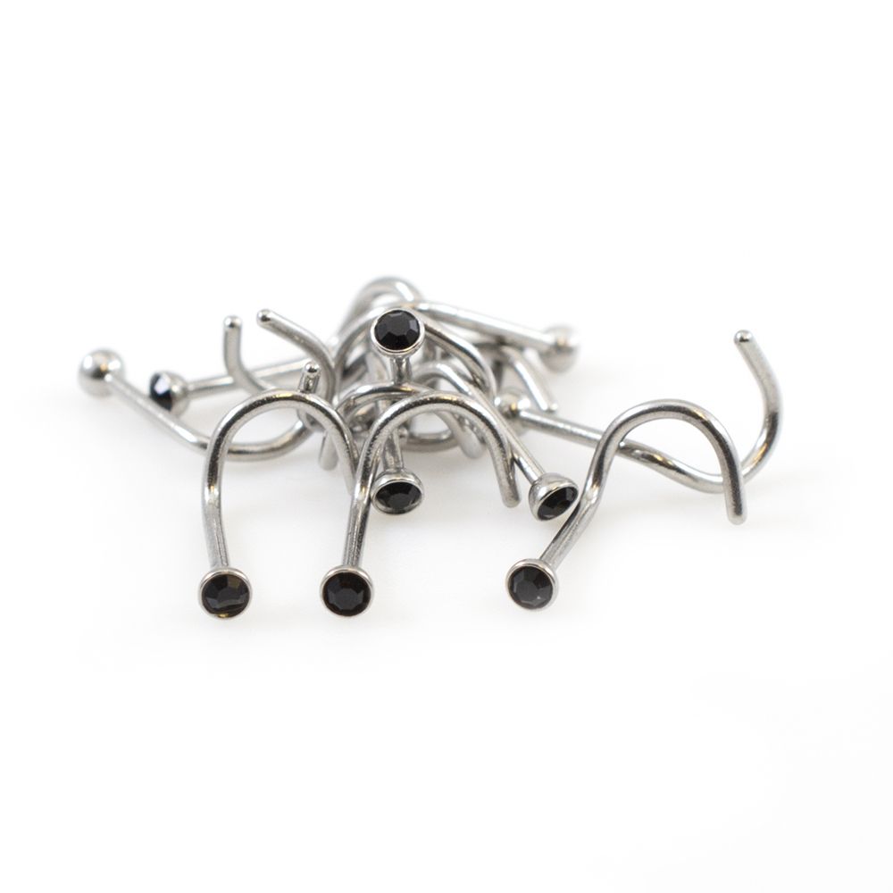 Surgical Steel 22 Gauge Nose Screws Black Round CZ - 10 Pack