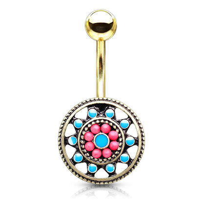 Surgical Steel 14 Gauge Belly Ring with Aztec Tribal Sun - photo 2