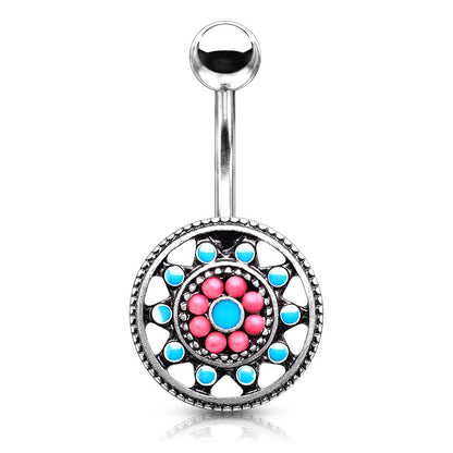 Surgical Steel 14 Gauge Belly Ring with Aztec Tribal Sun - photo 3