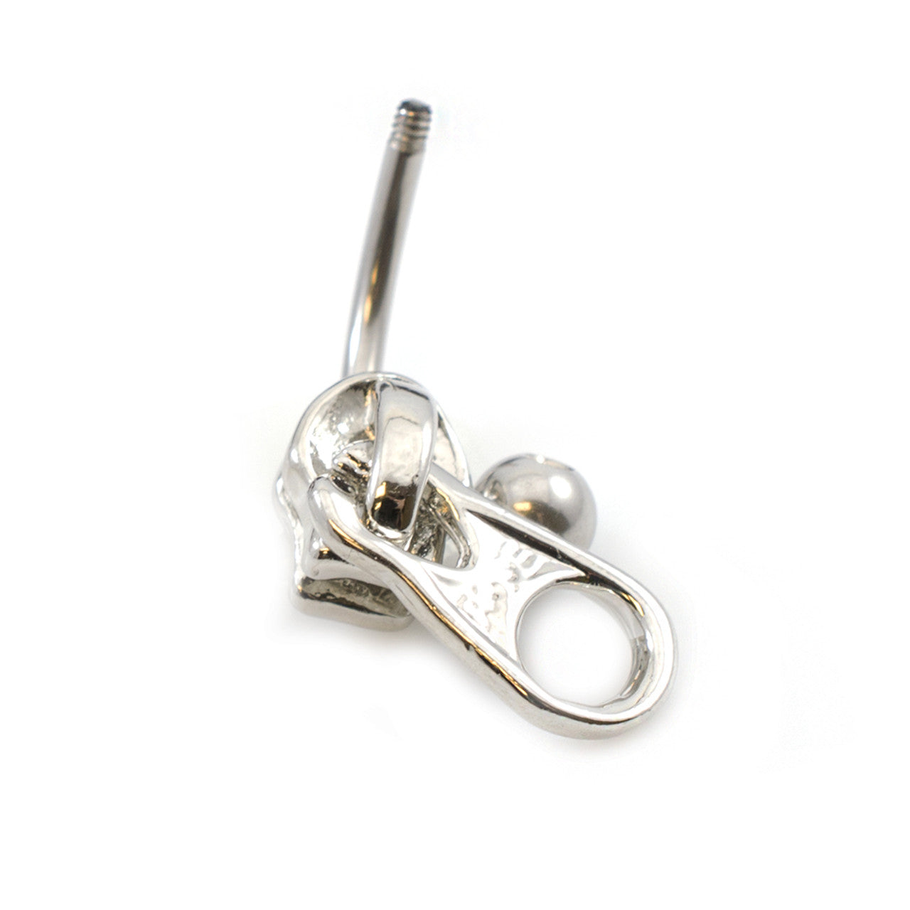 Surgical Steel Belly Button Ring 14 Gauge 3/8" (10 MM) Zipper Charm