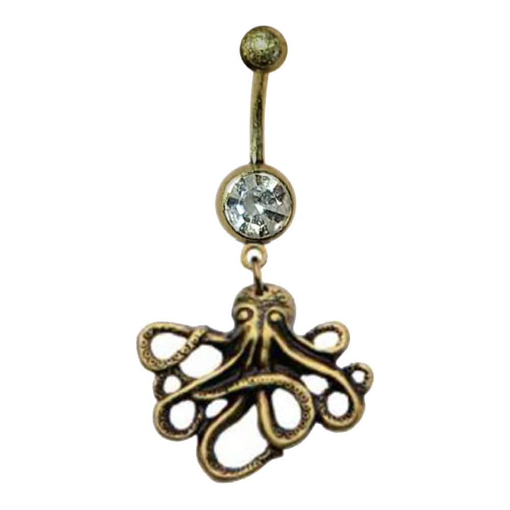 Surgical Steel 14 Gauge Belly Ring with PVD Bronze Octopus Dangle - photo 4