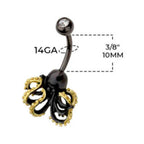 Surgical Steel 14 Gauge Black Kraken Octopus Belly Button Ring