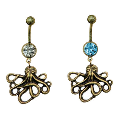 Surgical Steel 14 Gauge Belly Ring with PVD Bronze Octopus Dangle - photo 3