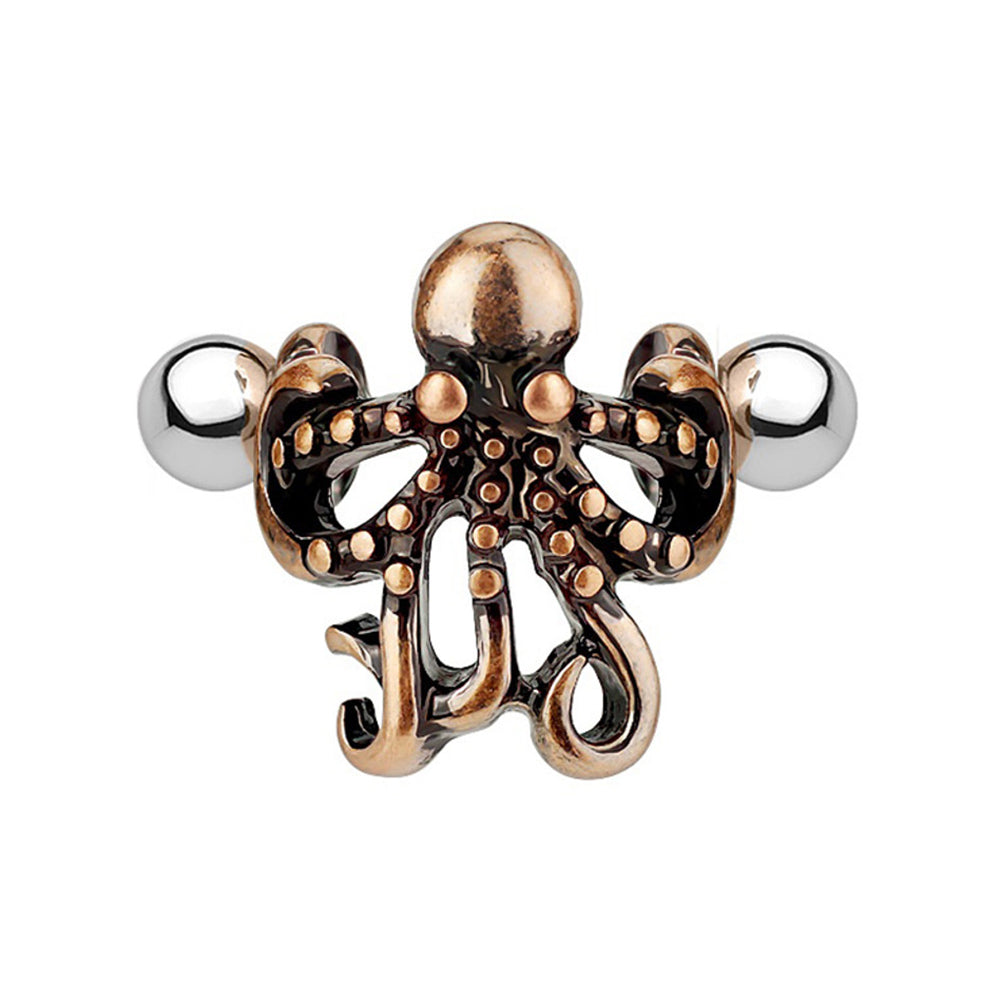 Surgical Steel Adjustable Ear Cuff with Rose Gold Octopus - Pair