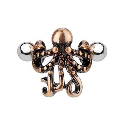 Surgical Steel Adjustable Ear Cuff with Rose Gold Octopus - Pair