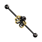 Surgical Steel 14 Gauge Black Octopus Industrial Barbell