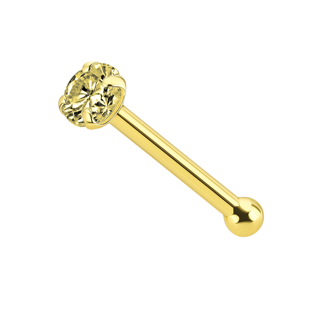 14K Solid Gold Nose Bone Stud 22G 6mm with CZ Top - photo 12