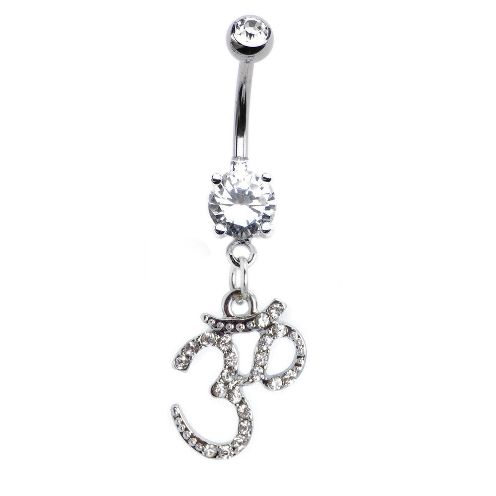 Surgical Steel 14 Gauge Belly Ring with Om Symbol Dangle