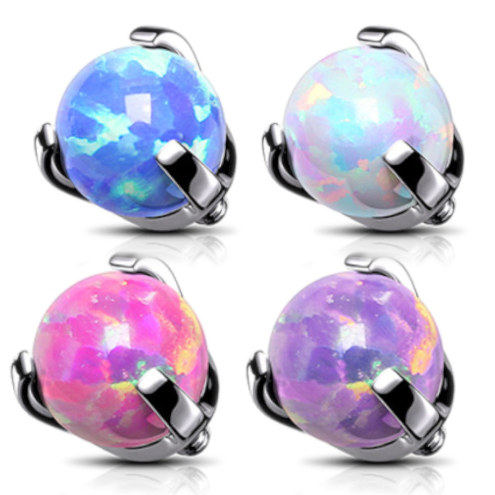 Titanium 14 & 16 Gauge Prong Set Opal Ball Dermal Anchor Tops