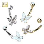 14K Solid Gold 14 Gauge CZ Butterfly Belly Button Ring