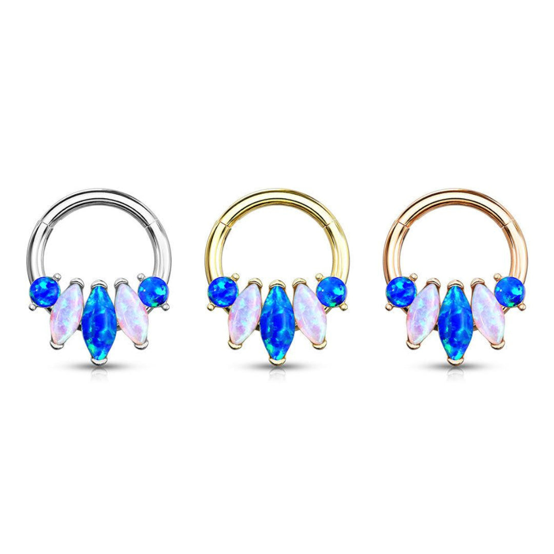 Surgical Steel 16 Gauge Marquise Opal Septum Clicker Hoop - 5/16 Inch