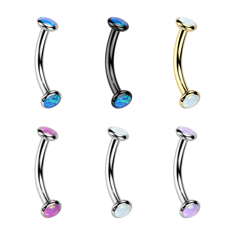 Titanium Curved Eyebrow Barbell 16G 8mm with Opal