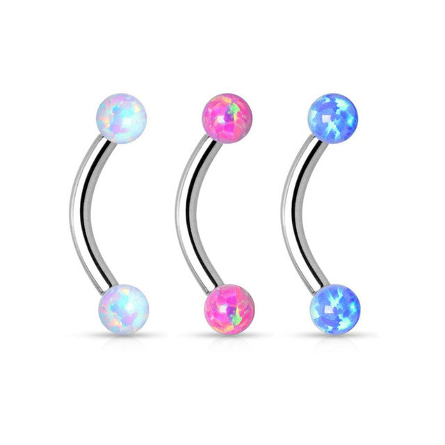 Surgical Steel 16 Gauge Curved Eyebrow Barbell with Opal End