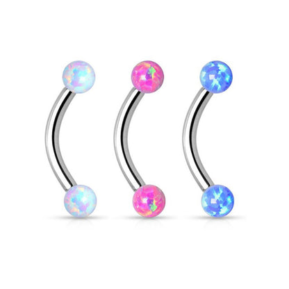 Surgical Steel 16 Gauge Curved Eyebrow Barbell with Opal End